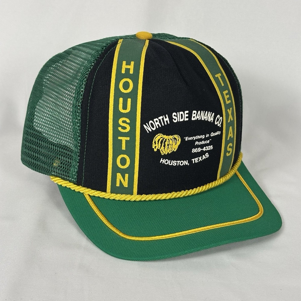 Vintage North Side Banana Co Houston TX Trucker Hat Rope Snapback Cap USA Made